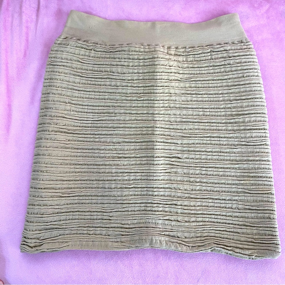 Bodycon Textured Mini Skirt Super Stretchy Ribbed Striped Women’s Nylon Neutral